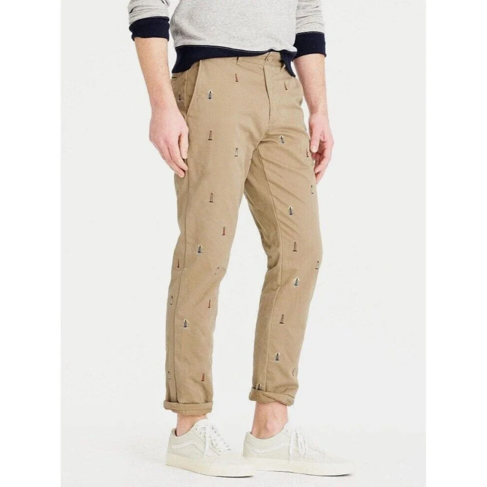 J. Crew Men's Broken In 770 Khaki Tan Pants Sz 36” W Lighthouse Embroidered
